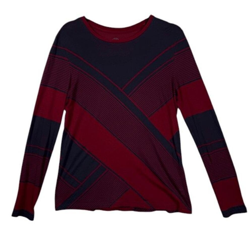 Tory Burch Pima Cotton Long Sleeve Top Burgundy Red and Navy Blue Size Small